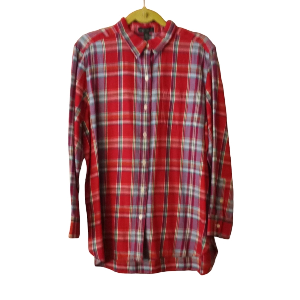 LRL Lauren Jeans Co. Cotton Plaid Flannel Shirt Long Sleeves Large Red Multi